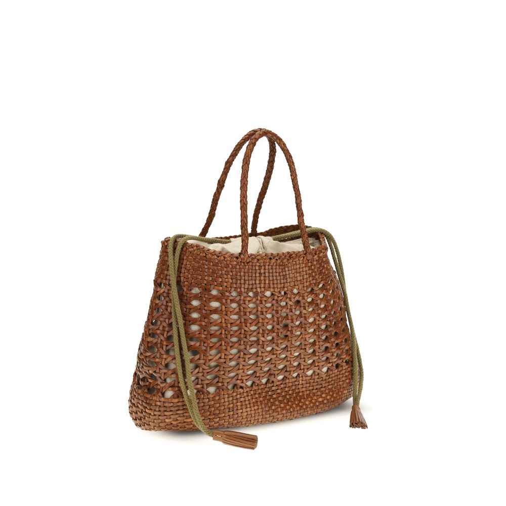 Dragon Diffusion The Santo Cano Handbag brown open-work leather bucket bag front view