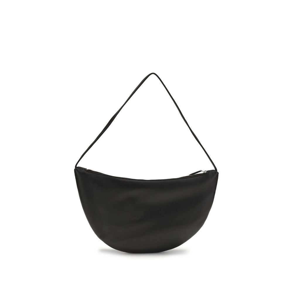 The Row Izzy Small black leather shoulder bag, front view