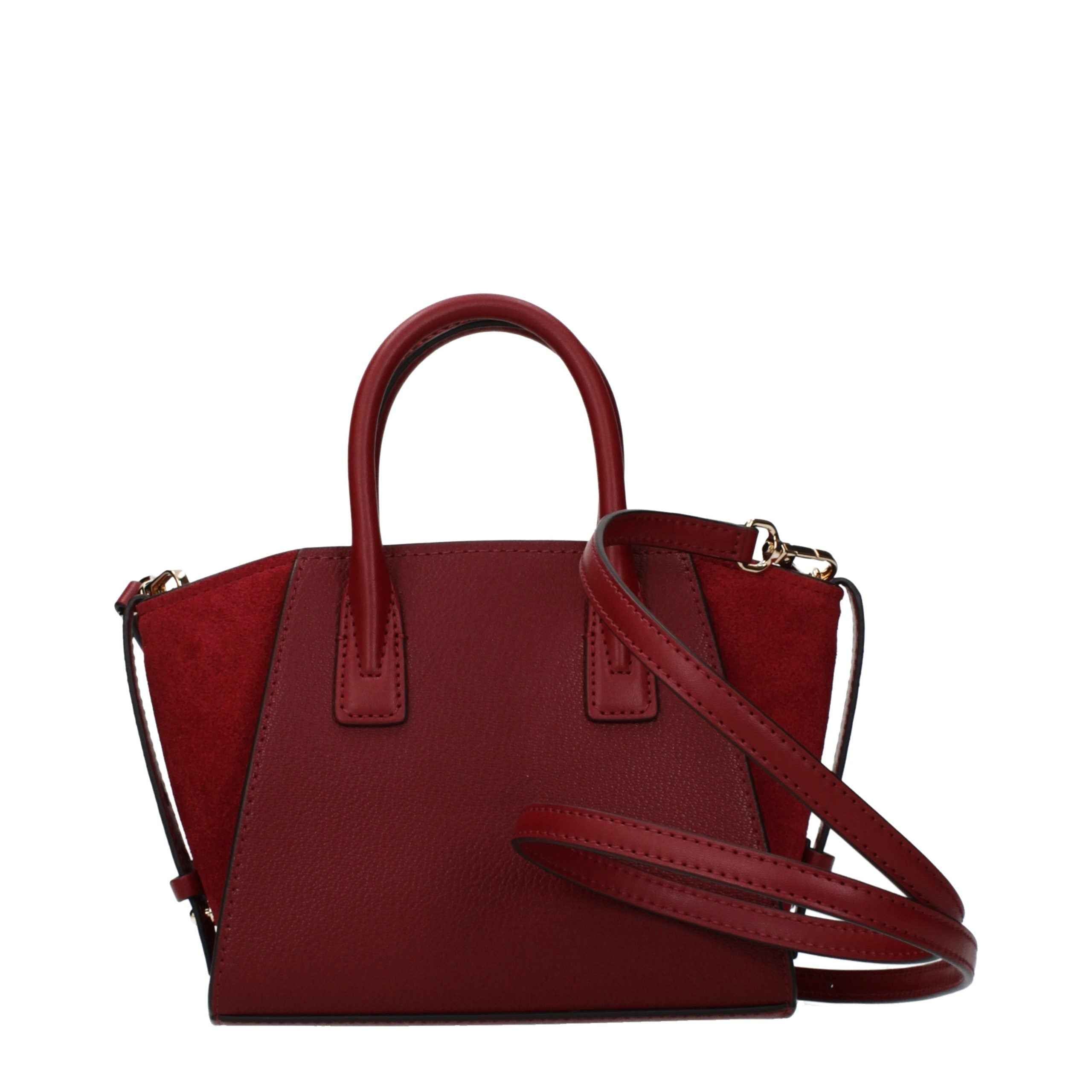 Michael Kors Avril red leather satchel bag, structured small with top handles, front view