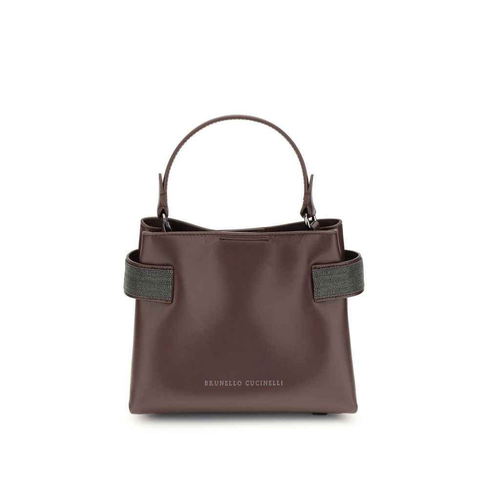 Brunello Cucinelli Bordeaux leather shoulder bag, front view