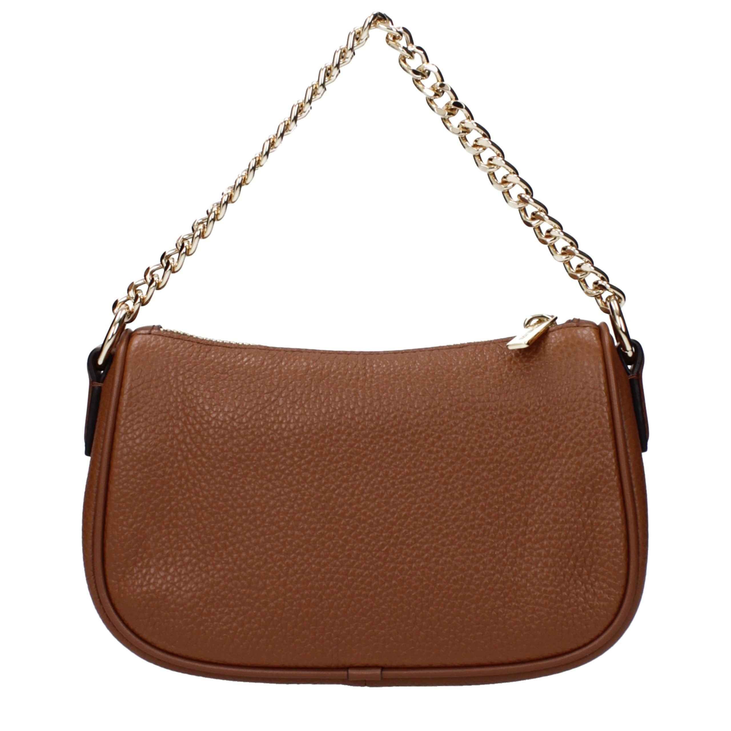 Michael Kors Carmela small convertible crossbody bag, brown leather, chain strap, front view