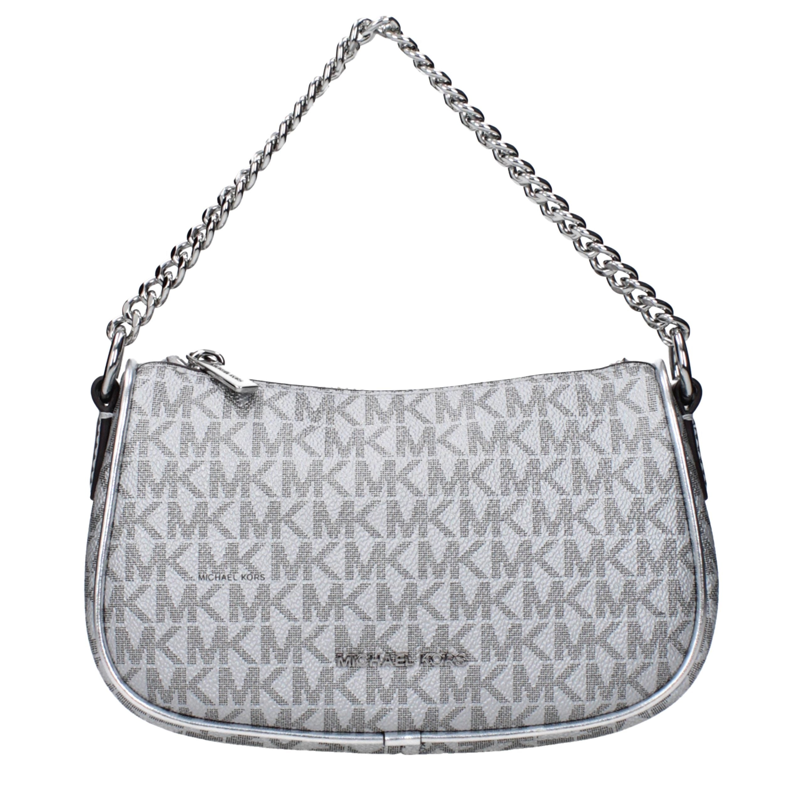 Michael Kors Carmela Small Convertible Crossbody, gray canvas with MK monogram, chain strap, front view