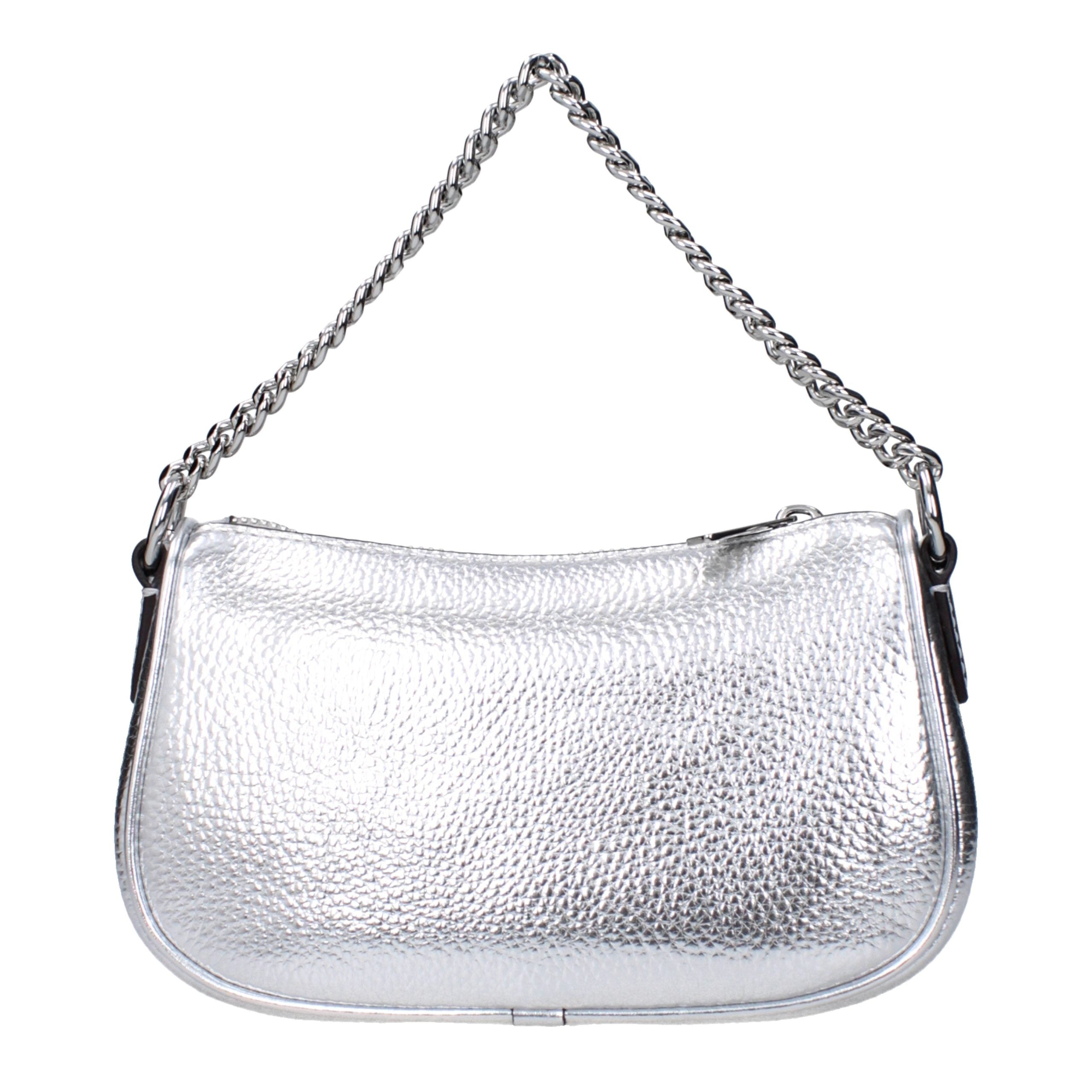 Michael Kors Carmela Small Convertible Crossbody metallic silver pebbled leather, front view