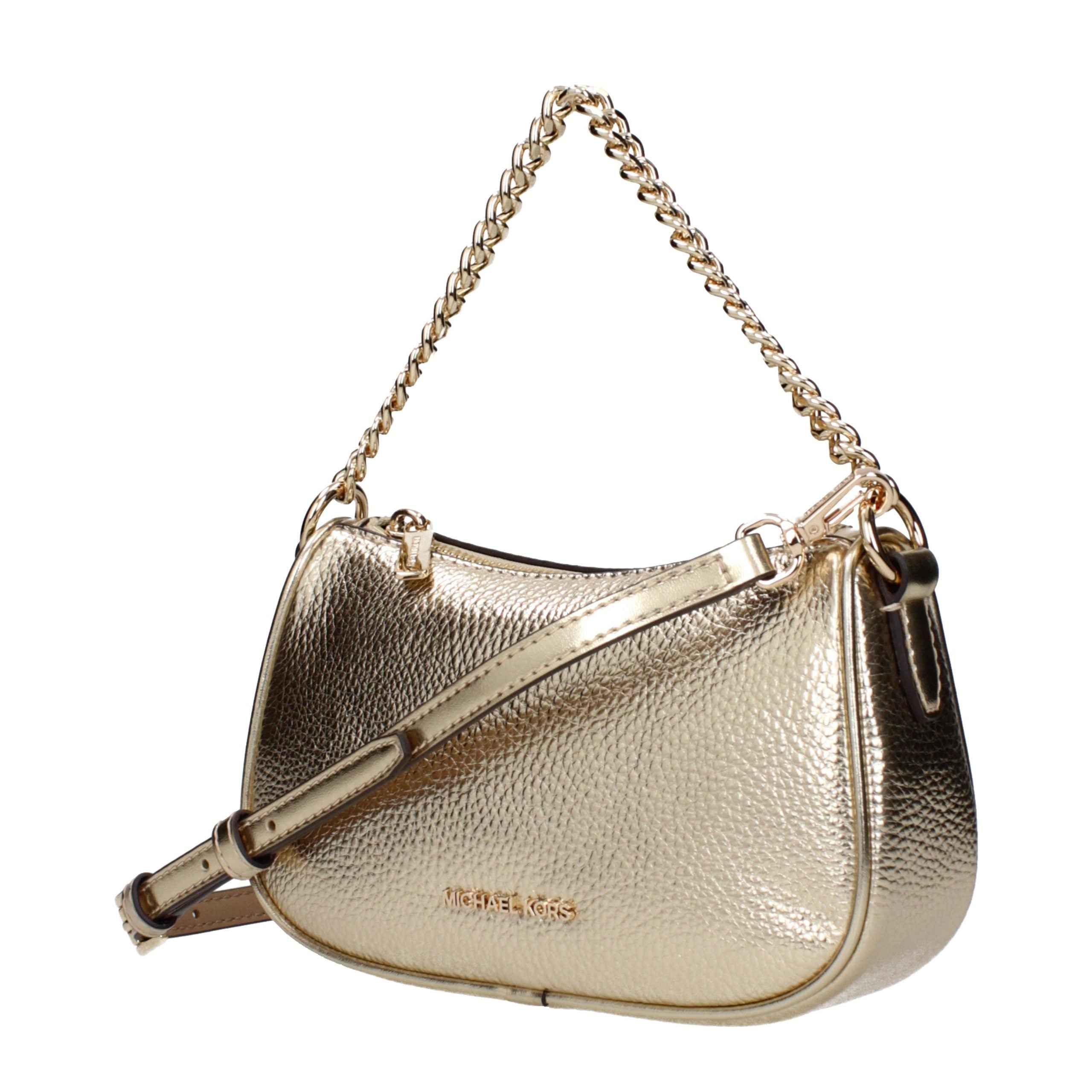 Michael Kors Carmela small convertible crossbody, gold metallic leather, front view