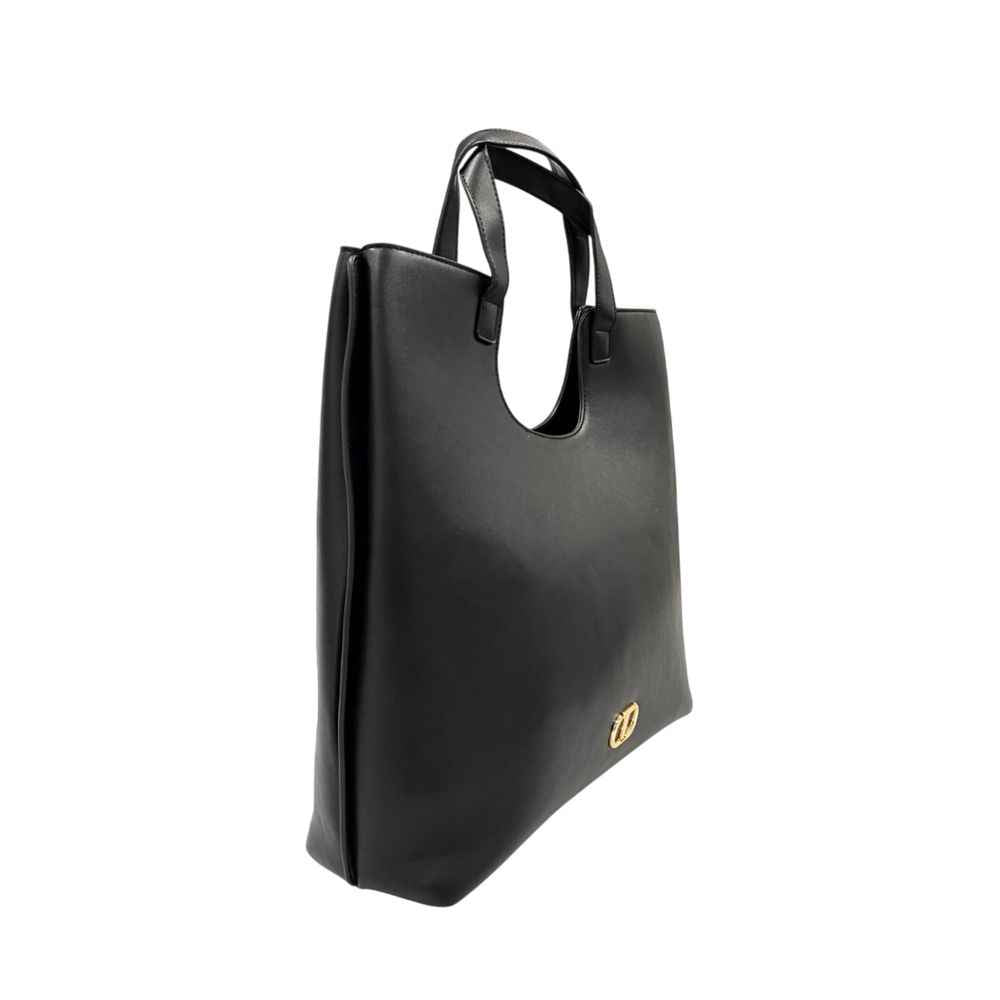 Twinset Black Shoulder Bag leather-look, gold logo detail, front view