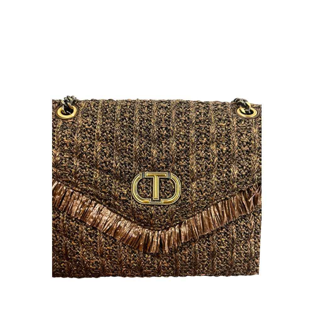 Twinset brown polypropylene crossbody bag with gold-tone logo hardware, front view