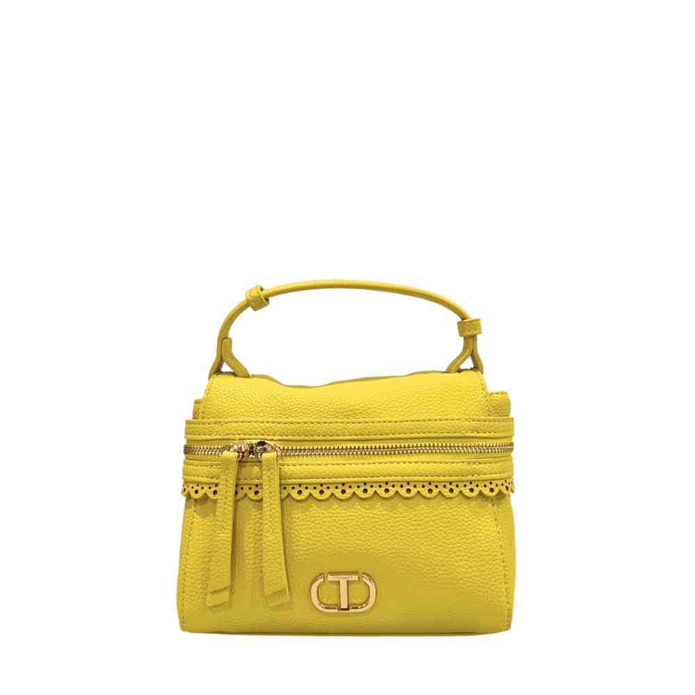 Twinset Bicolor Polyethylene Shoulder Bag, yellow mini handbag with top handle, front view