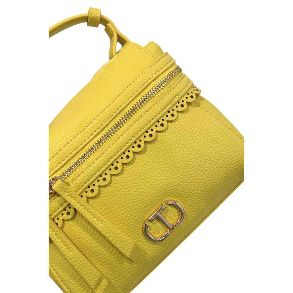 Twinset yellow shoulder bag with pebbled texture, front view