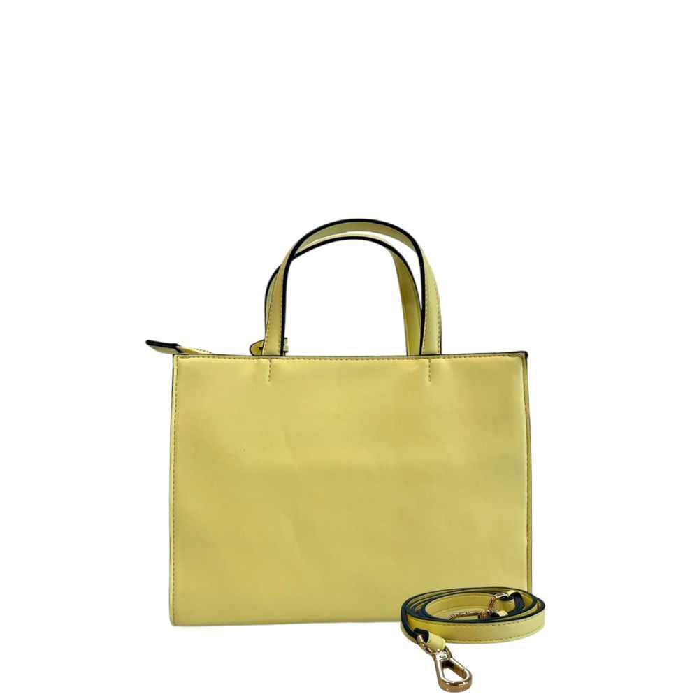Twinset Bicolor Polyethylene Shoulder Bag, yellow polyethylene, two top handles with detachable strap, front view