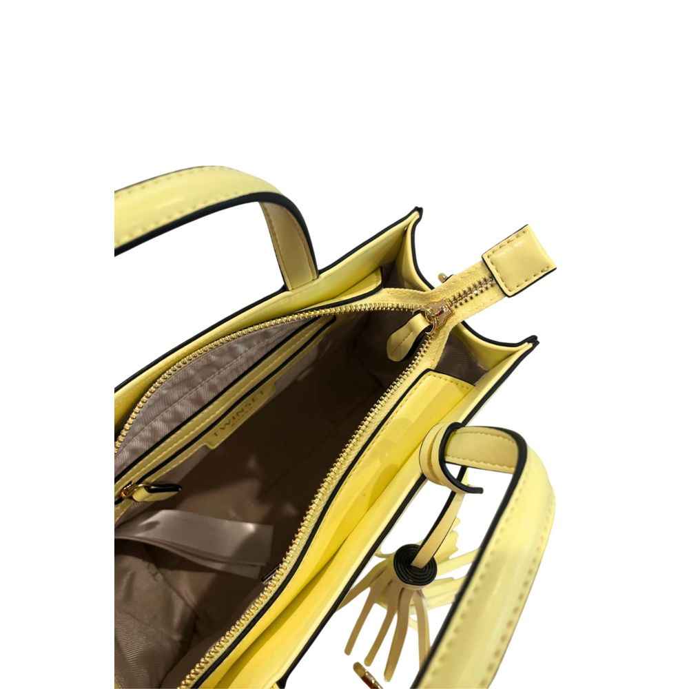 Twinset Bicolor polyethylene shoulder bag yellow with black trim, interior view