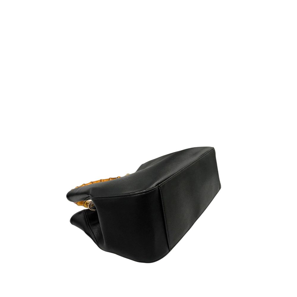 Twinset Large black leather handbag shoulder bag, gold chain strap, side view