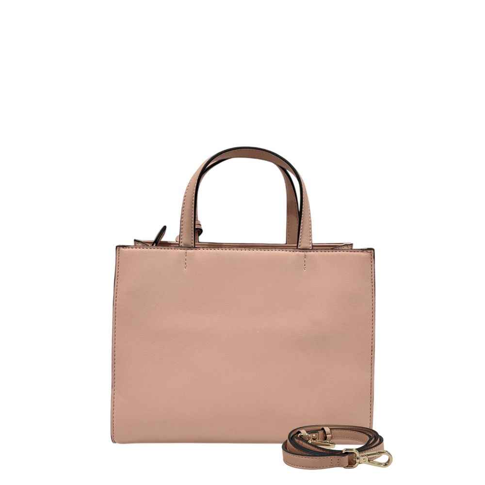 Twinset pink PU handbag, women's tote with top handles and detachable strap, front view
