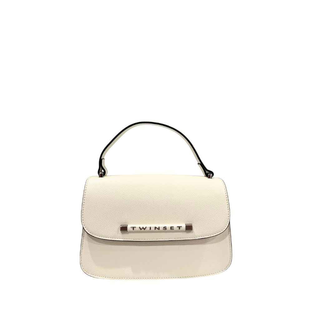 Twinset Mini white grained leather shoulder bag front view