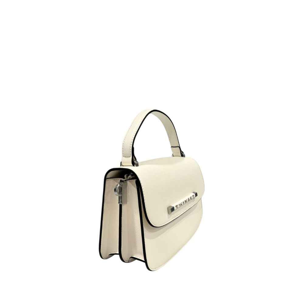 Twinset Mini White shoulder bag with top handle, logo plaque, side view