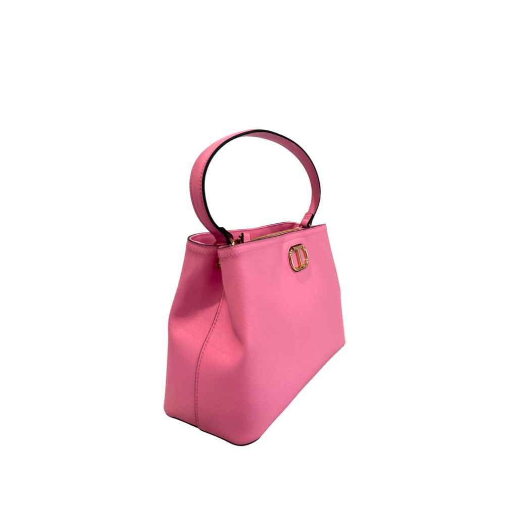 Twinset pink PU handbag, top-handle, gold-tone hardware, front view