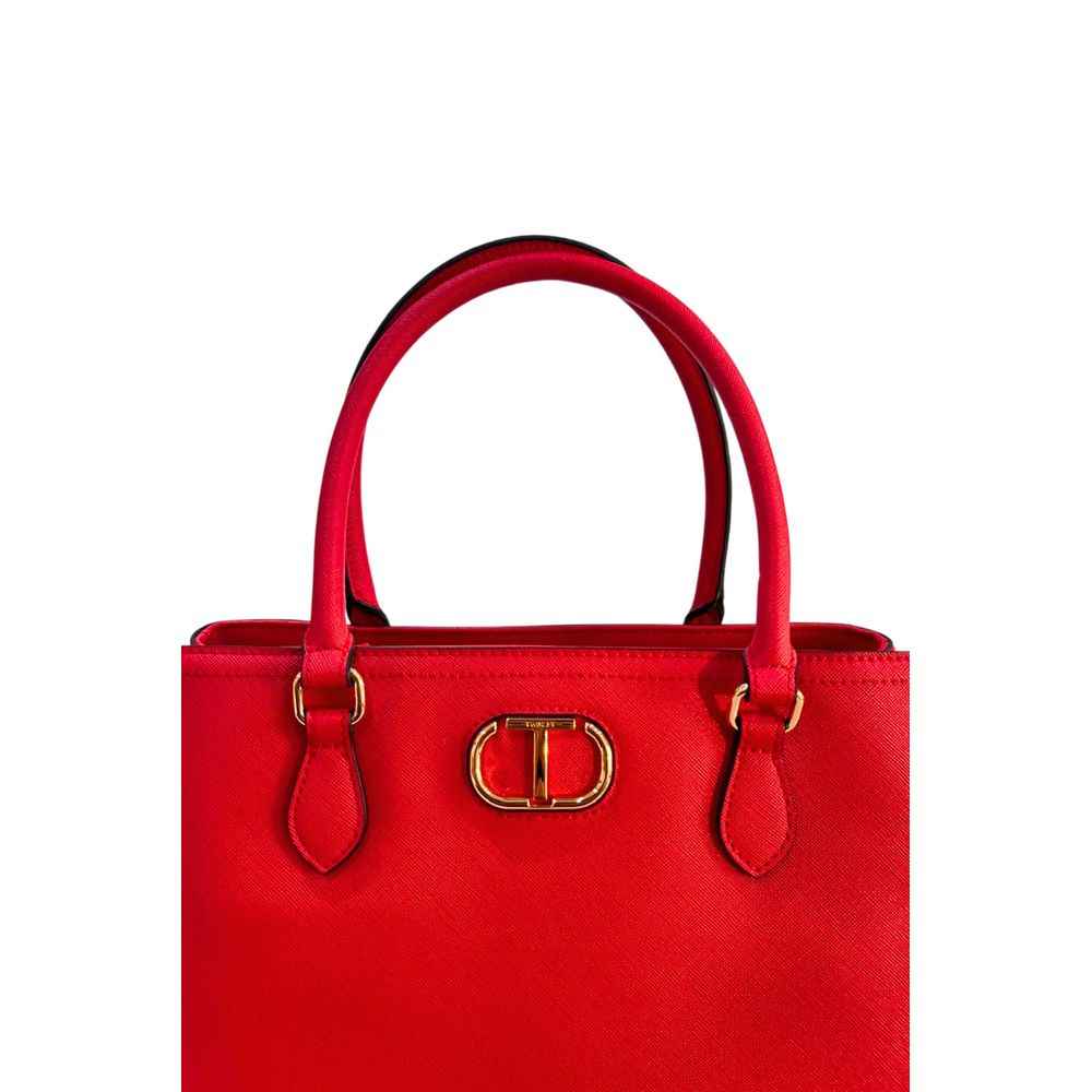Twinset Red Handbag PU leather shoulder bag with gold-tone hardware, front view