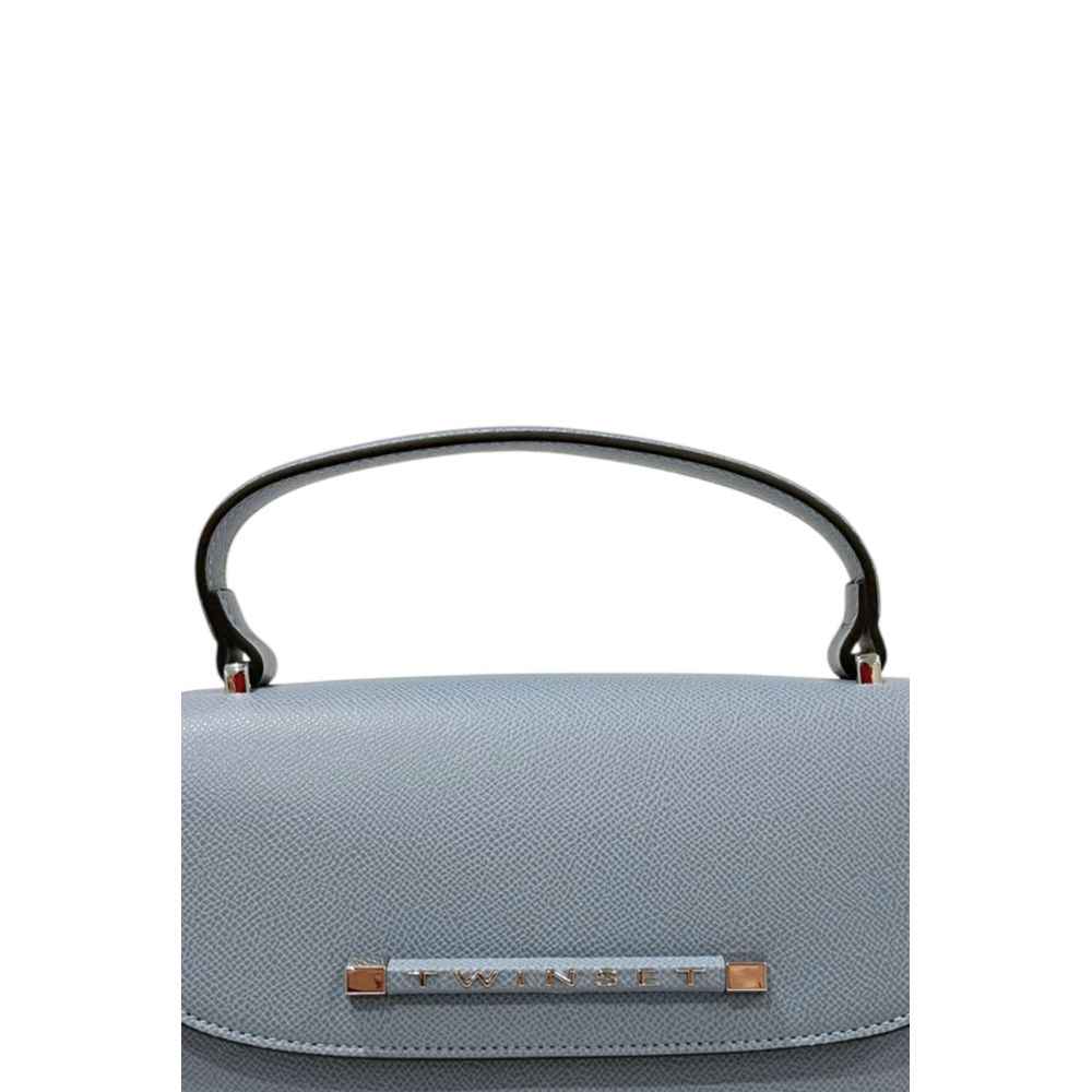 Twinset Azure Mini Handbag, pebbled leather, shoulder bag, logo bar, front view