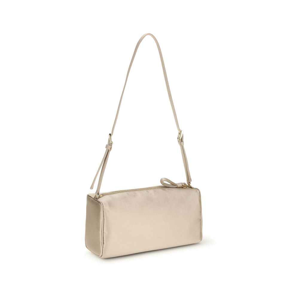 Prada Satin Geometric Shoulder Bag beige satin front view
