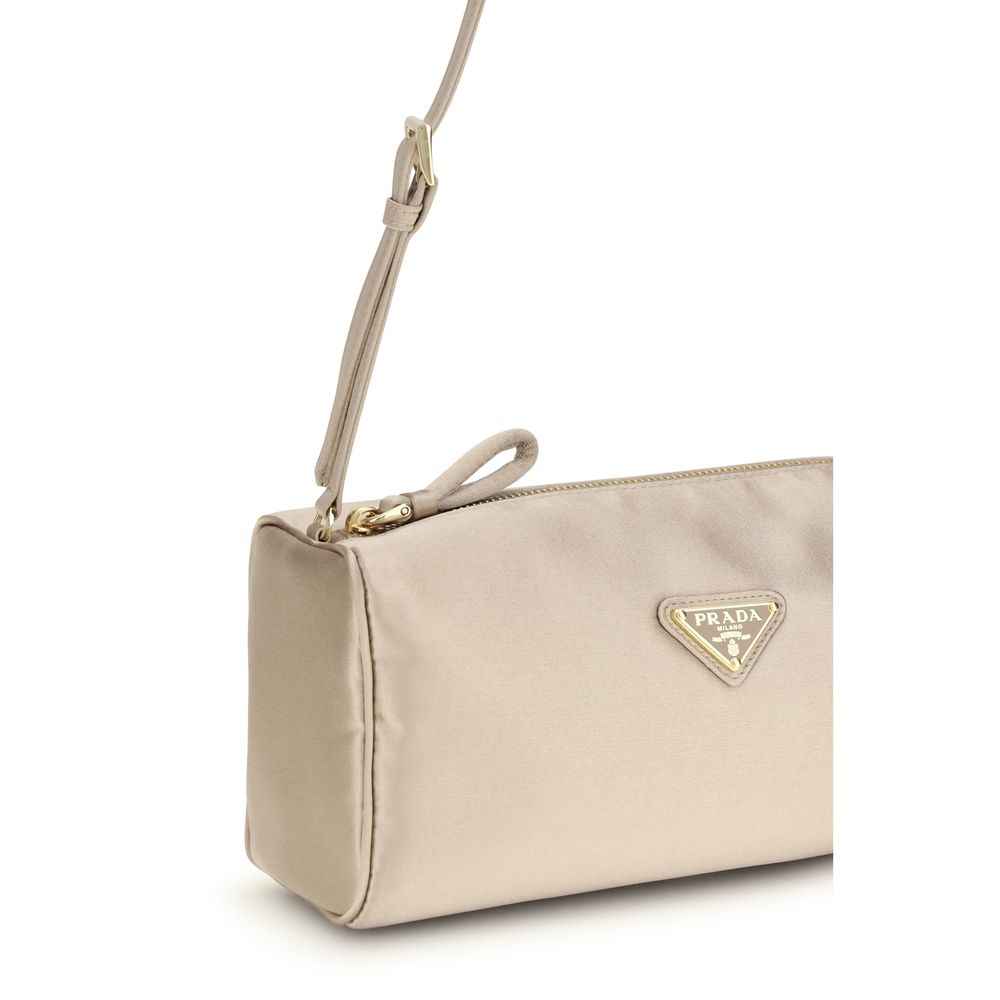 Prada Satin Geometric Shoulder Bag, beige, front view