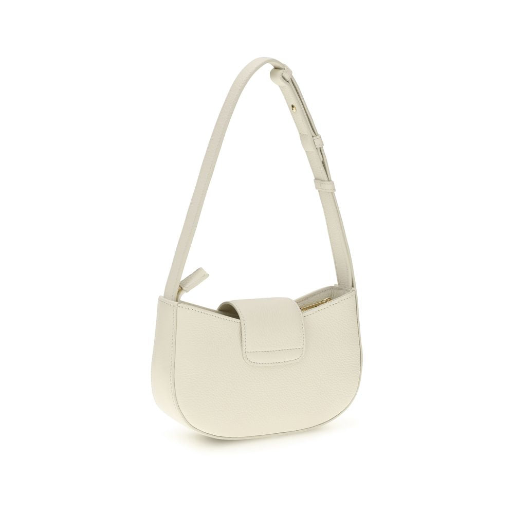 Ferragamo Gancini Flap white pebbled leather shoulder bag front view
