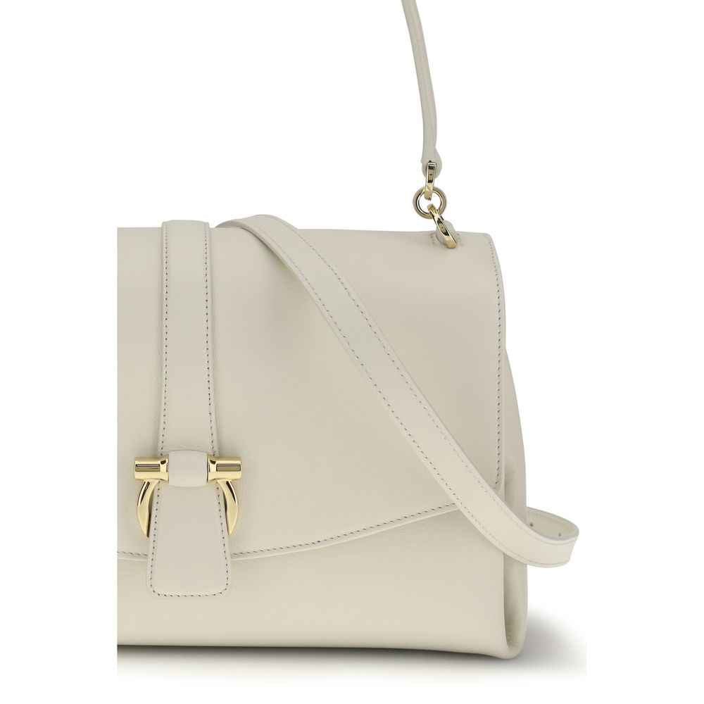 Ferragamo Lily shoulder bag in white leather, front view