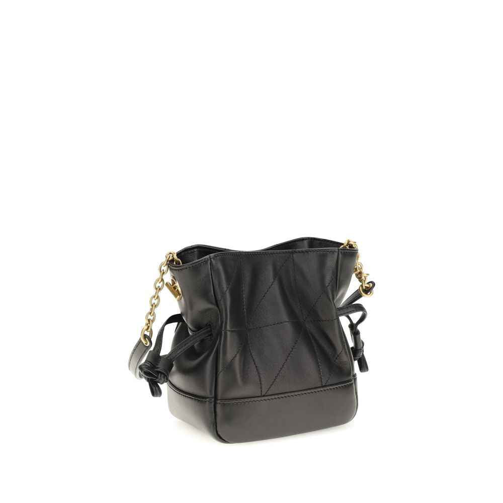 Saint Laurent Jamie Mini Leather Shoulder Bag in black, quilted pattern, gold chain strap, side view