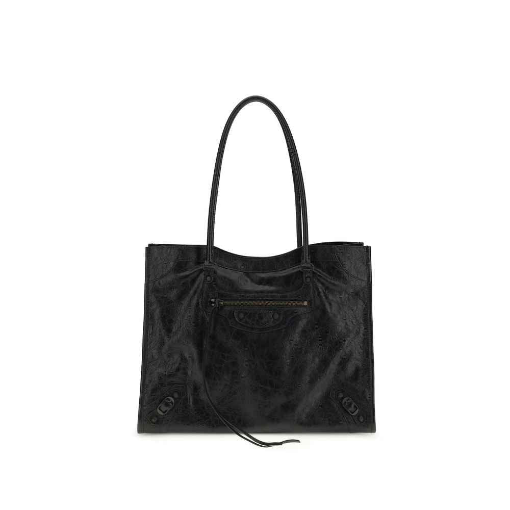 Balenciaga Le City Tote black leather tote bag front view