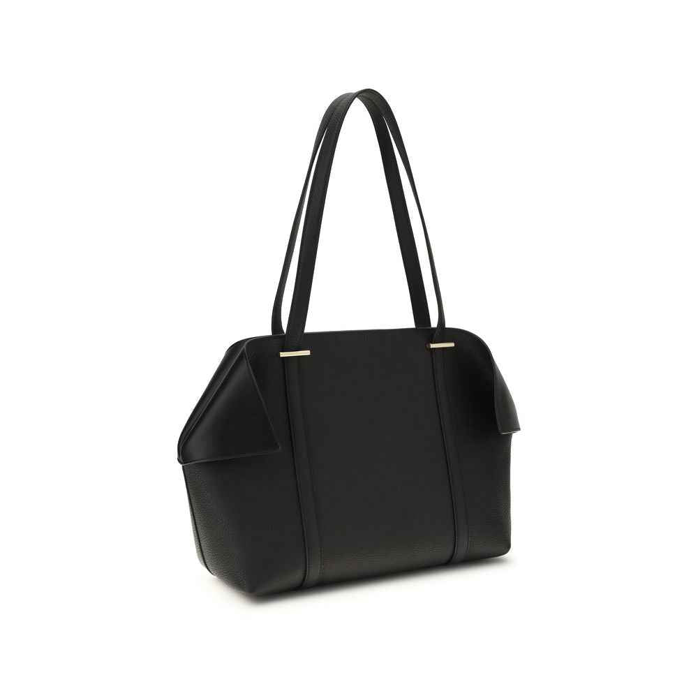 Ferragamo Soft Folded Tote, black calfskin, tote bag, front view