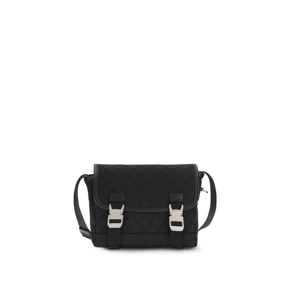 Gucci GG Canvas Small Crossbody Bag, black canvas with silver hardware, front view