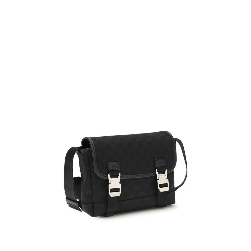 Gucci GG Canvas Small Crossbody Bag black with gold hardware, three-quarter front view