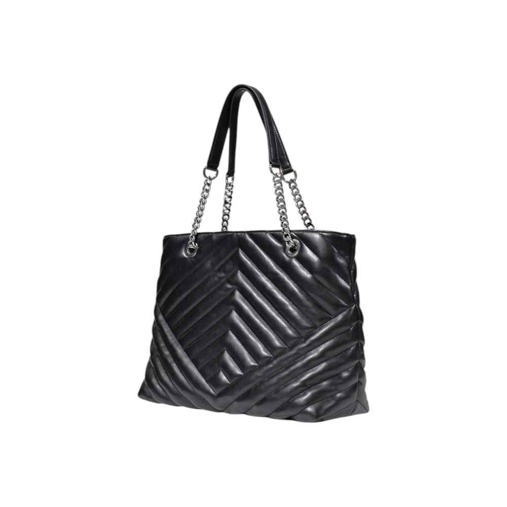 Armani Exchange Black Large Chevron Shopping Bag, quilted black leather, front view