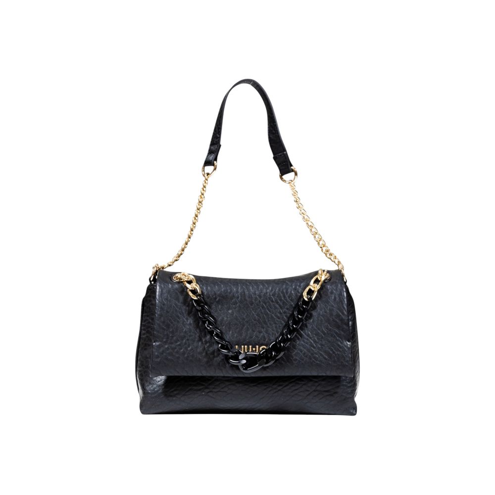 Liu Jo Black M Crossbody East/West, black textured leather crossbody bag, front view
