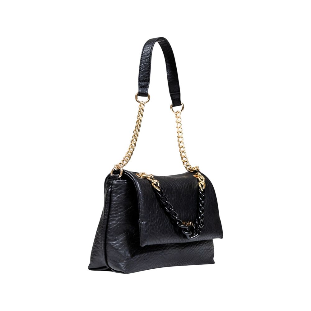Liu Jo Black M Crossbody East/West, black pebbled leather with gold-tone chain strap, front view
