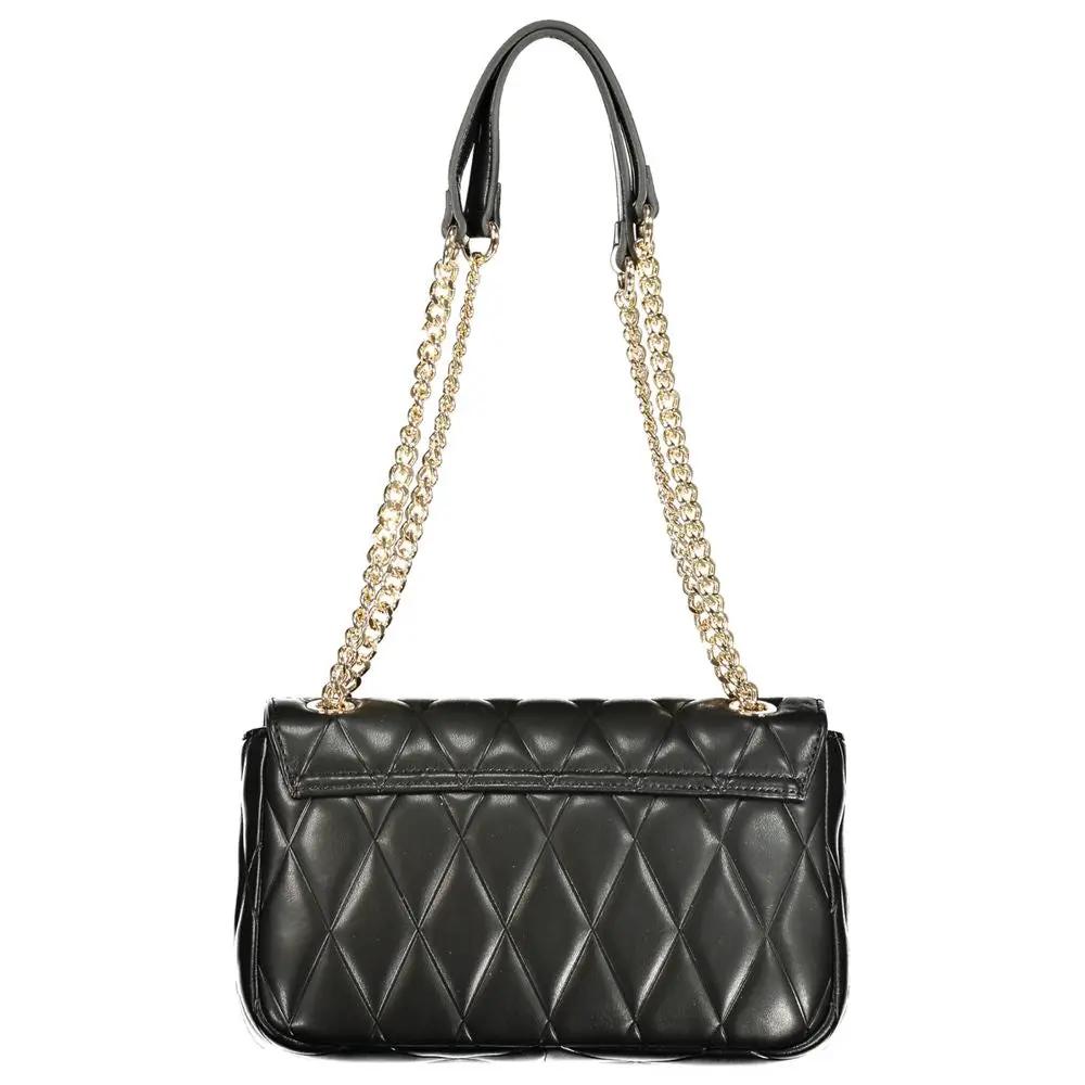 Twinset Black Dual-Chain Bag, quilted black leather shoulder bag, front view