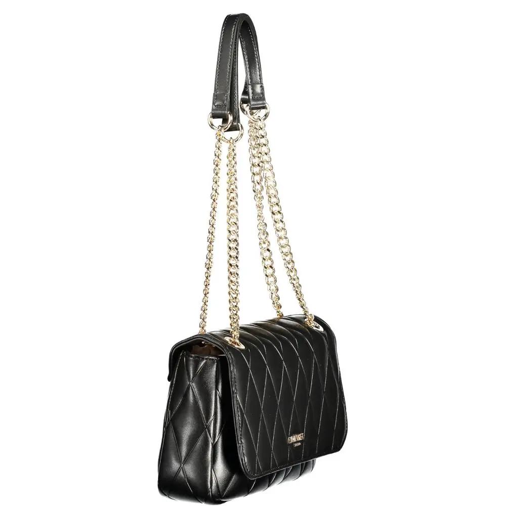 Twinset Black Dual-Chain shoulder bag, quilted leather, gold-tone chain straps, front view