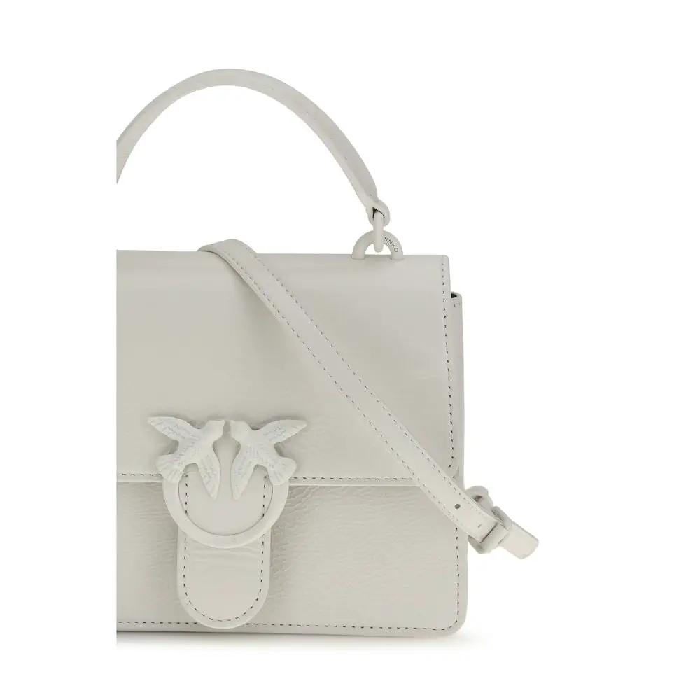 PINKO White Goatskin Handbag, crossbody with top handle, front view