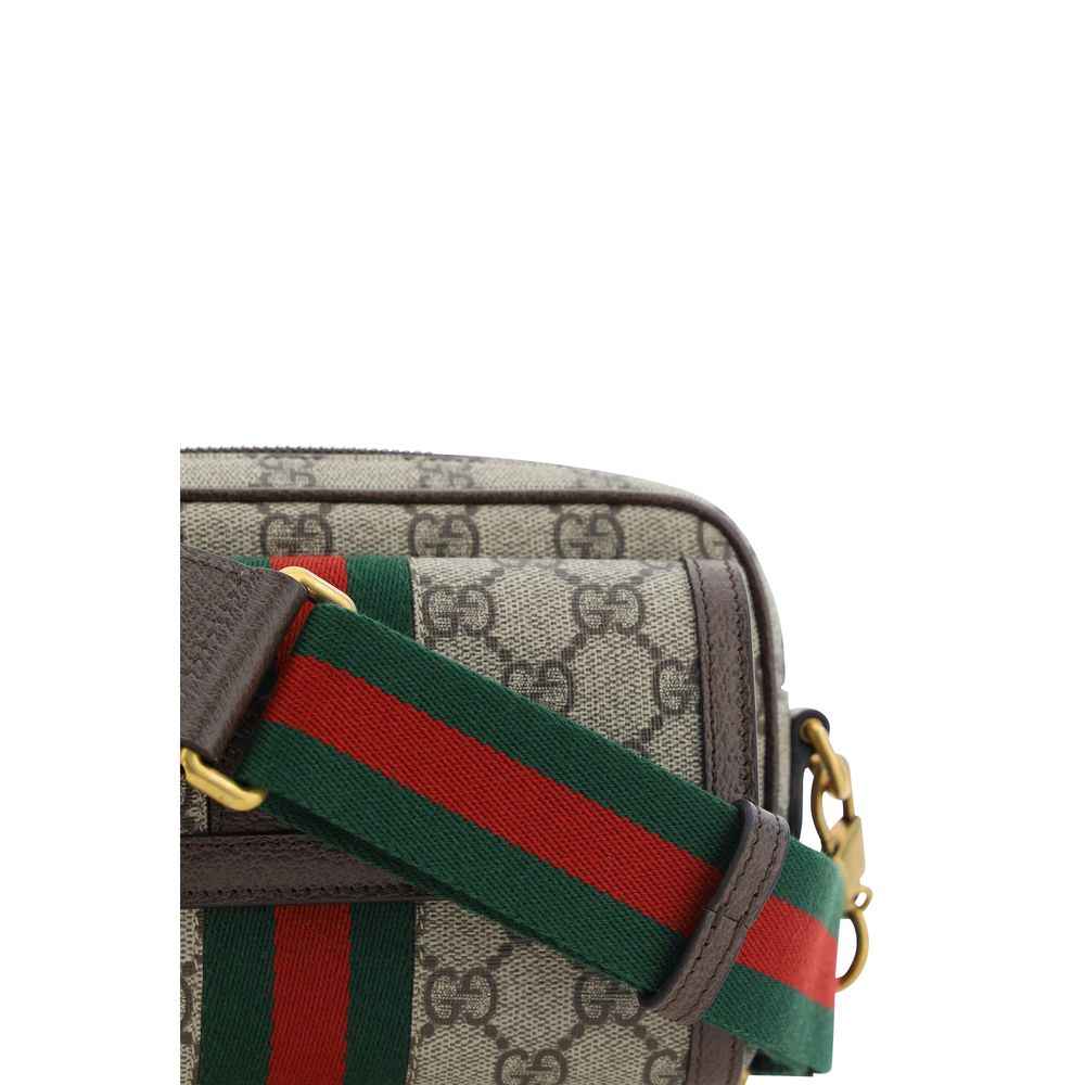 Gucci Ophidia GG Small shoulder bag, beige monogram canvas with green-red strap, logo detail