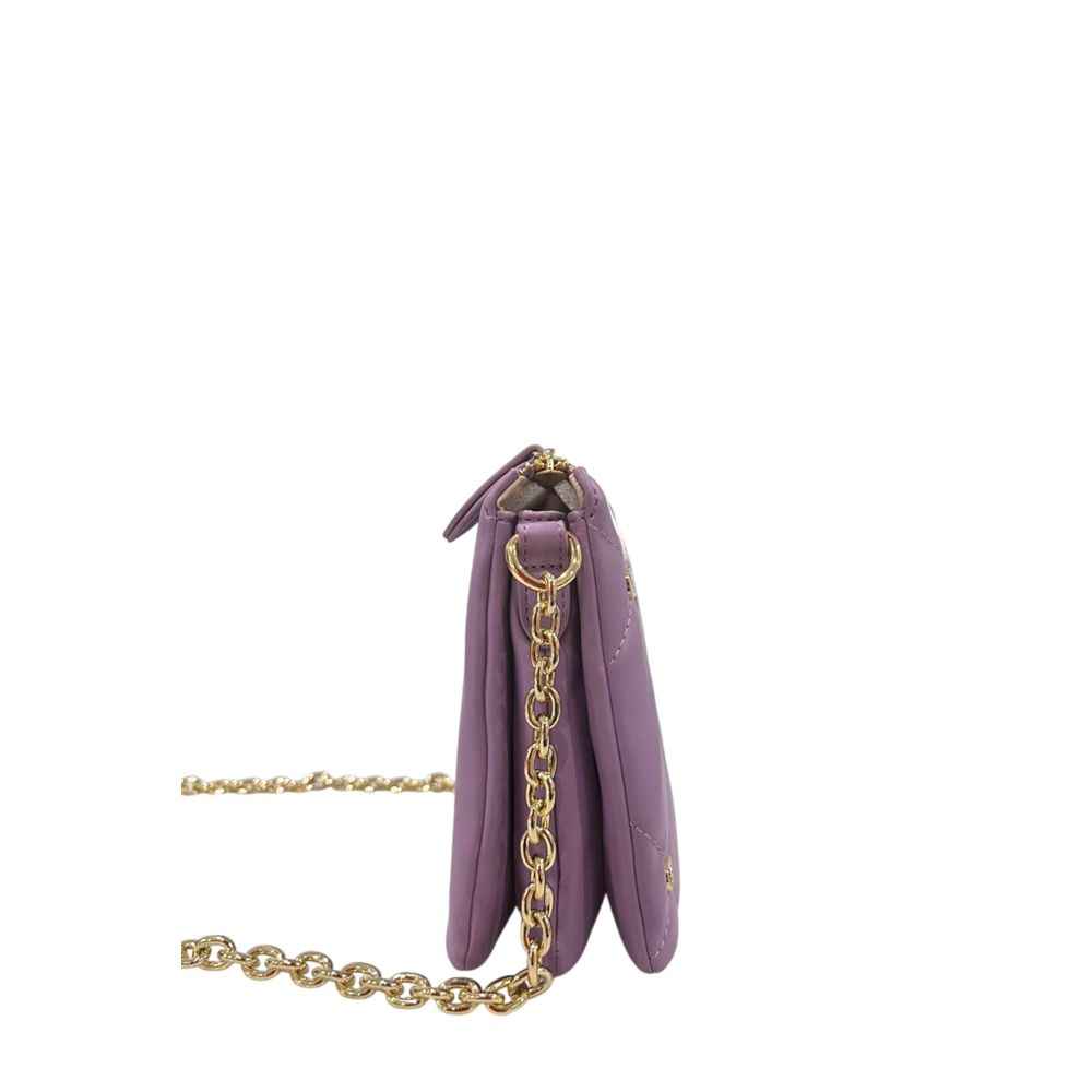 Twinset Purple Faux Leather Women's Crossbody Bag with gold chain, side view.
