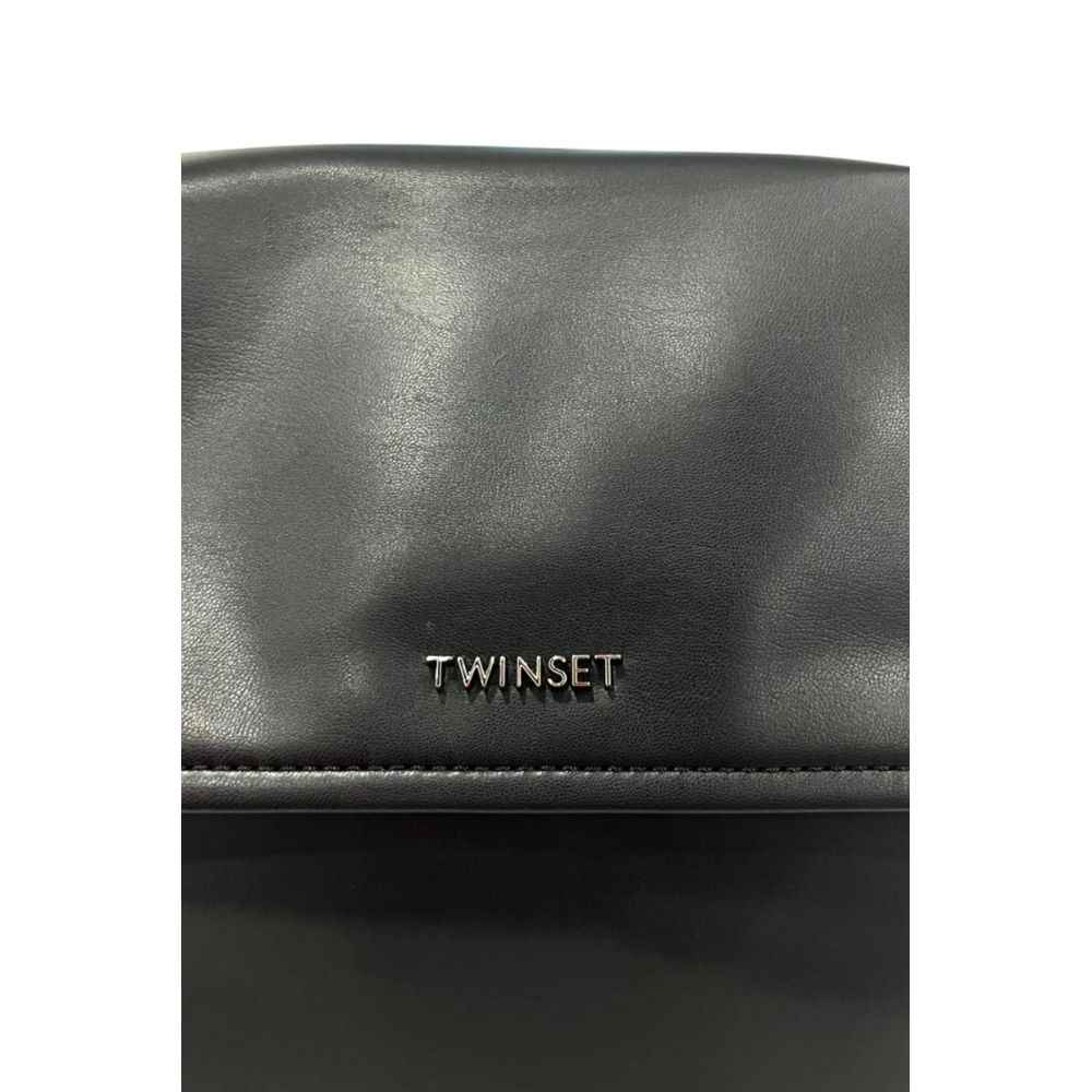 Twinset black PU handbag with logo detail front view