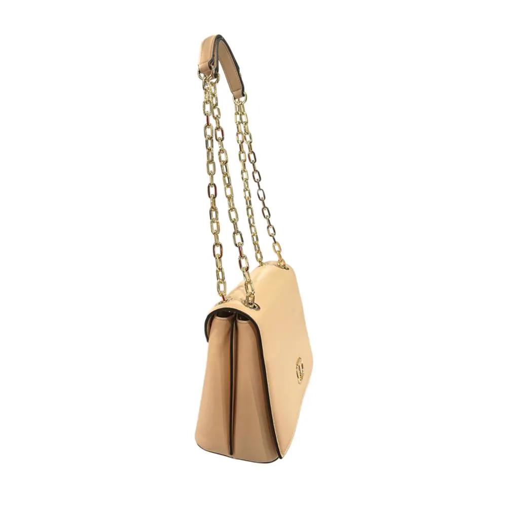 Twinset Beige Crossbody Bag, beige leather, gold chain strap, side view