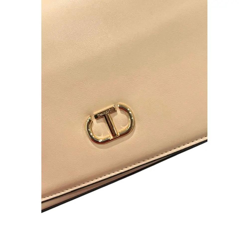 Twinset beige crossbody bag, leather, gold-tone logo hardware, logo detail