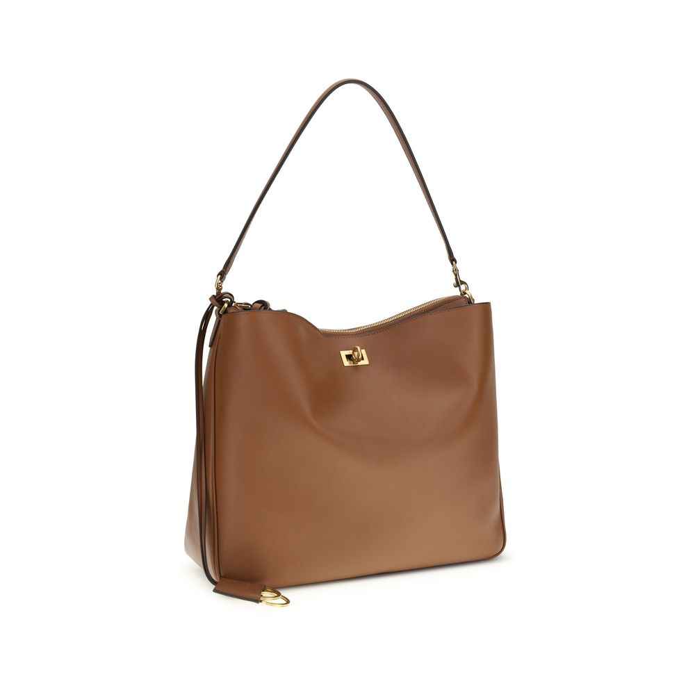 Balenciaga Small Rodeo Shoulder Bag in brown leather, front view