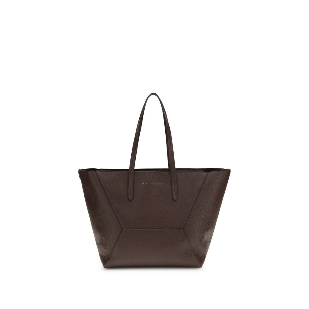 Brunello Cucinelli Brown Hammered Leather Tote