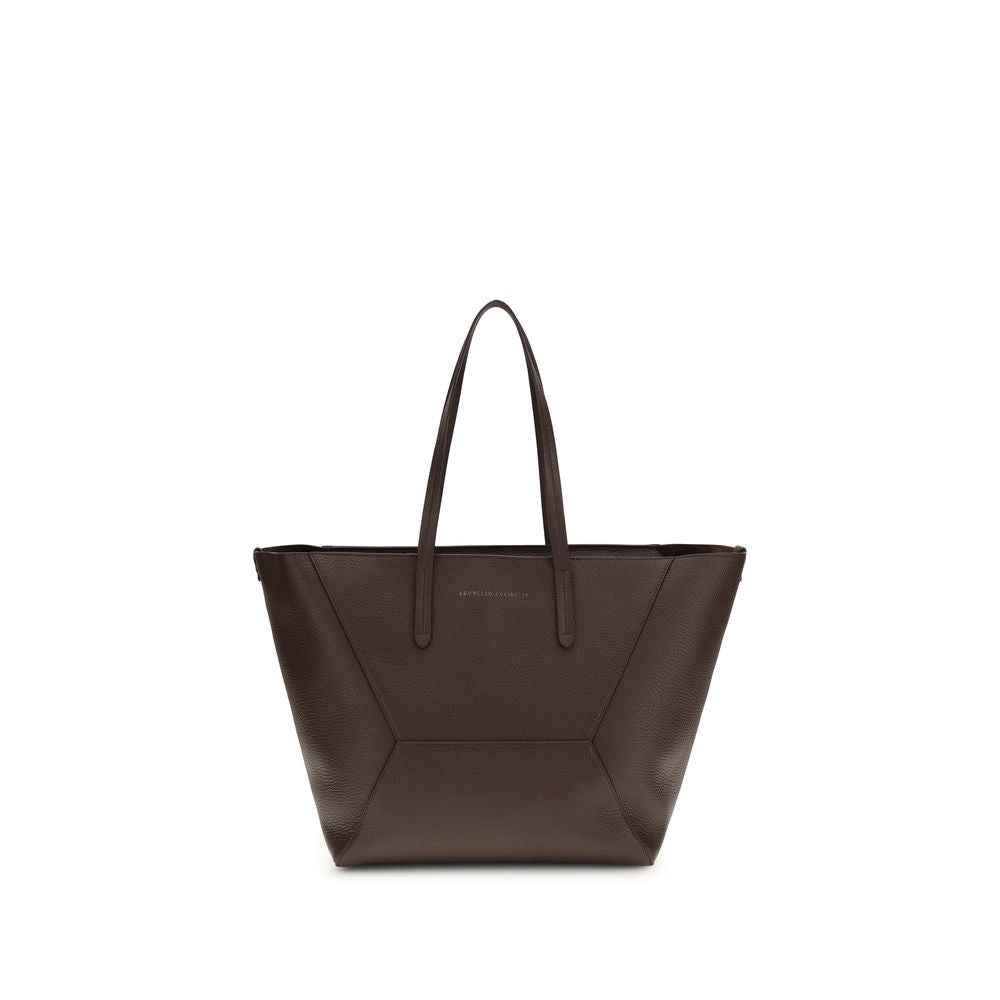 Brunello Cucinelli Brown Hammered Leather Tote