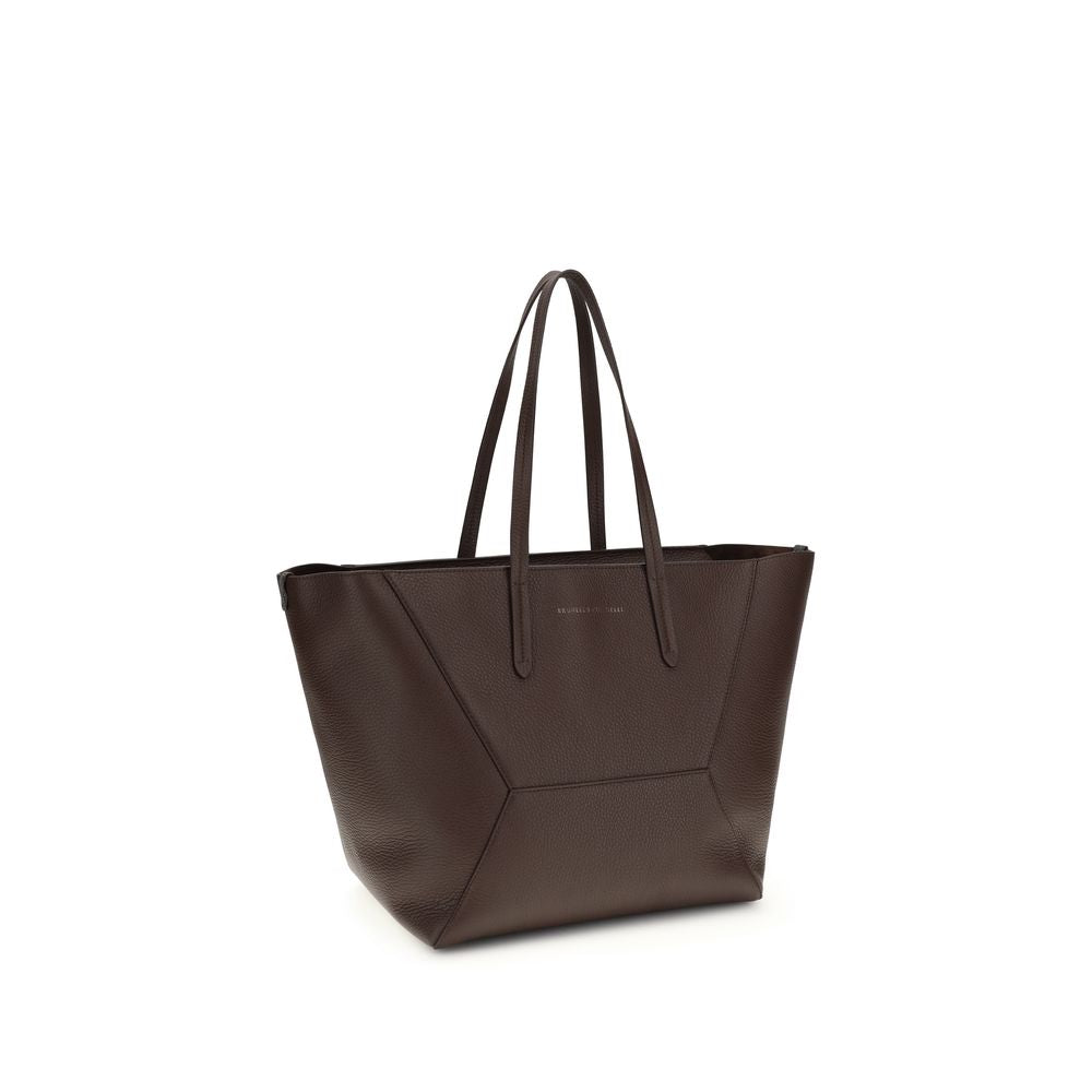 Brunello Cucinelli Brown Hammered Leather Tote