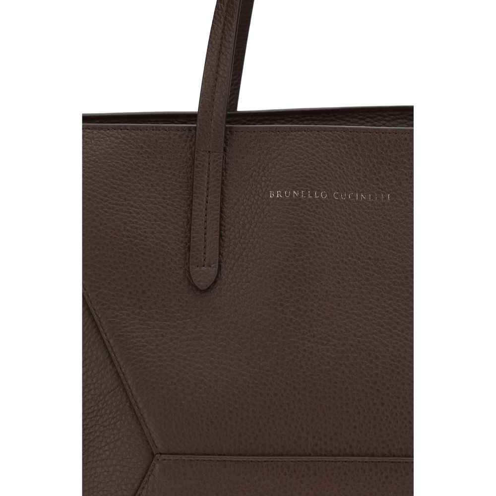 Brunello Cucinelli Brown Hammered Leather Tote