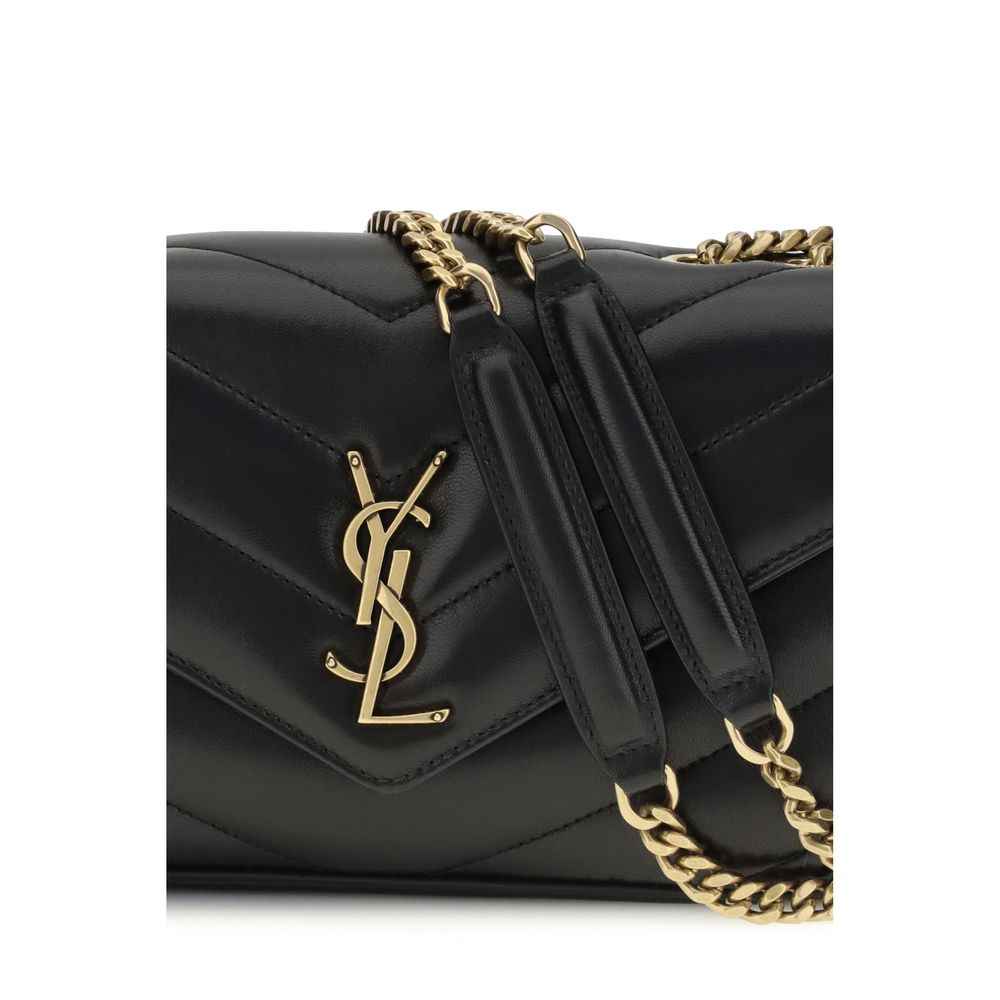 Saint Laurent LouLou Small Shoulder Bag, black leather with gold-tone chain strap, front view