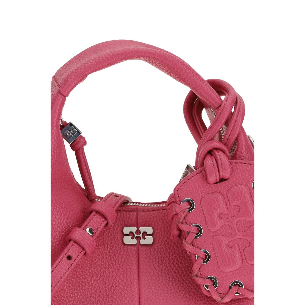 Ganni Mini Hobo Handbag, pink pebbled leather, front view