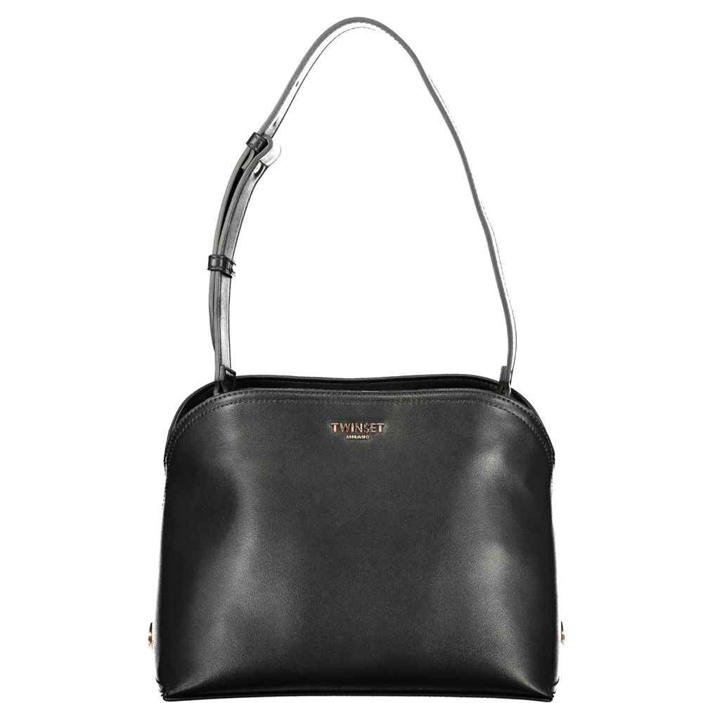 Twinset black polyurethane handbag, adjustable shoulder strap, front view