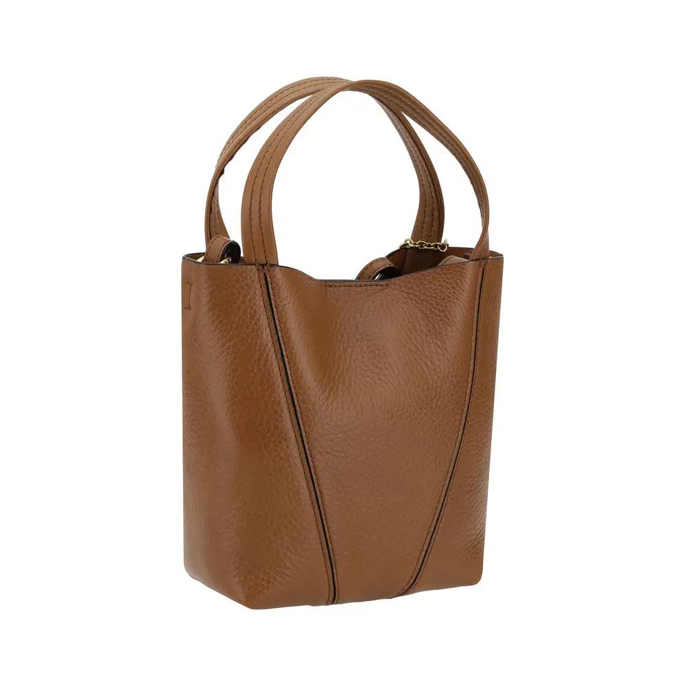 Chloé Spin Mini Shoulder Bag, tan pebbled leather, front view